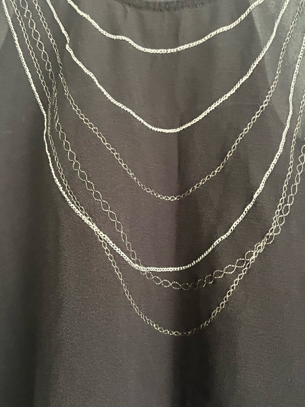 100% Silk Club Monaco Necklace Stack Chain Print Tank Top Black Silver M